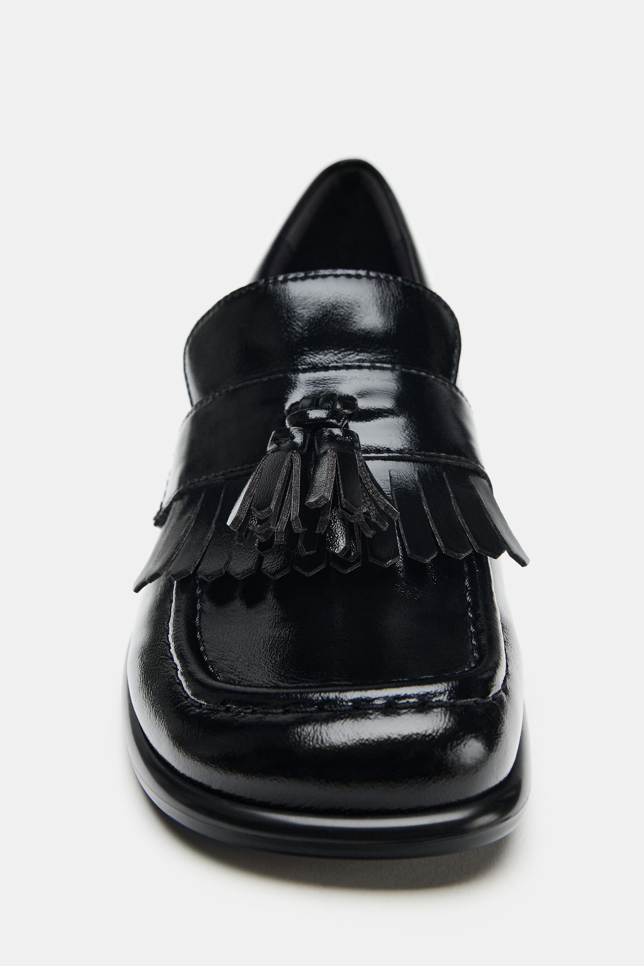 新品:ZARA フリンジ付きヒールローファー　37、24cm フリンジ付きブロックヒールローファー - ブラック | ZARA Japan / 日本