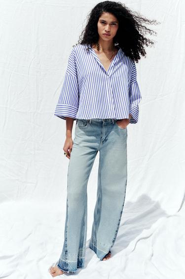 STRIPED SHIRT WITH WIDE SLEEVES AND METALLIC THREAD - Blue/White by Zara