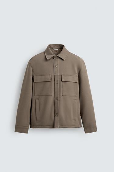 TEXTURED PADDED OVERSHIRT - camel by Zara