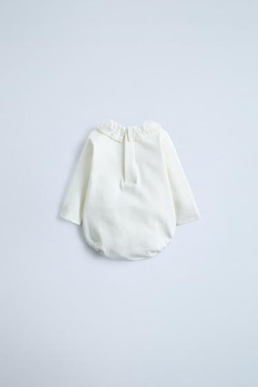 COMBINED FLEECE BODYSUIT WITH PETER PAN COLLAR - Oyster-white by Zara - Image 1
