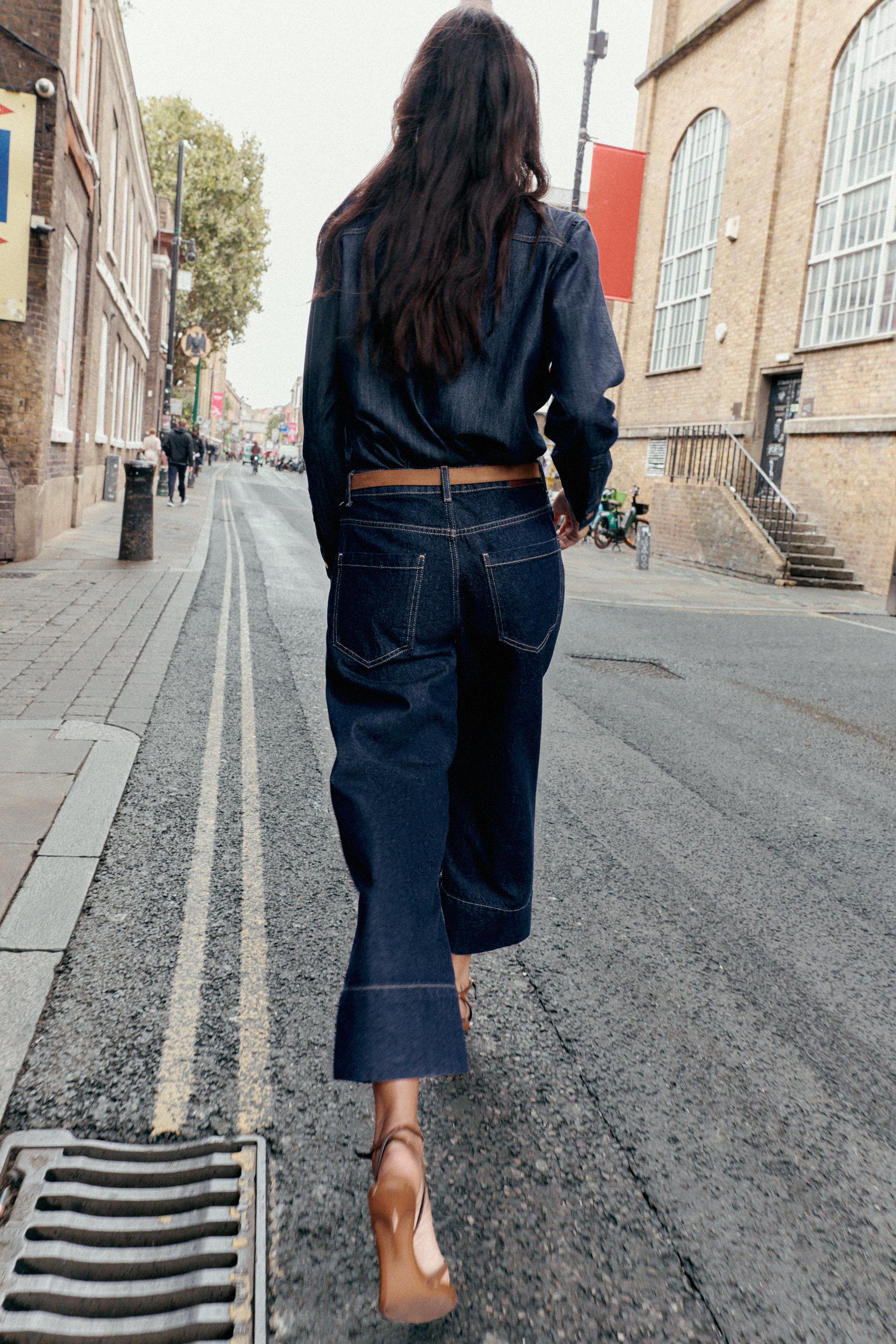 Z1975 HIGH WAIST WIDE LEG CROPPED BELTED JEANS