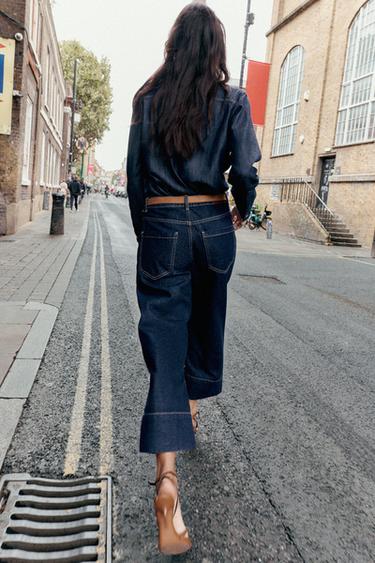 JEAN Z1975 COURT À JAMBES LARGES TAILLE HAUTE CEINTURE - Bleu de Zara - Image 2