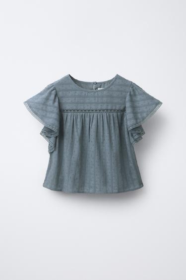 BLOUSE MET VOLANTEN EN KANT - Antracietgrijs van Zara - Afbeelding 0
