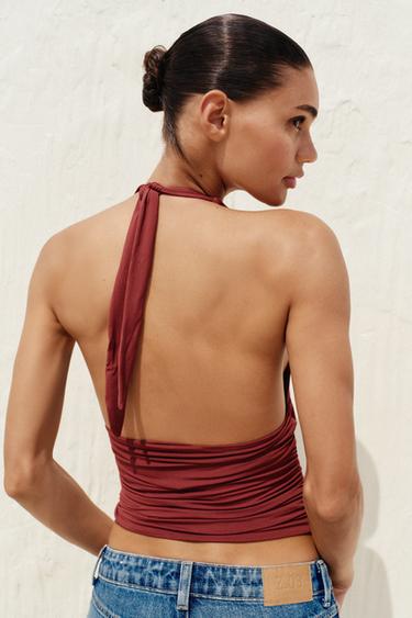 TOP HALTER DRAPÉ - Bordeaux de Zara - Image 3