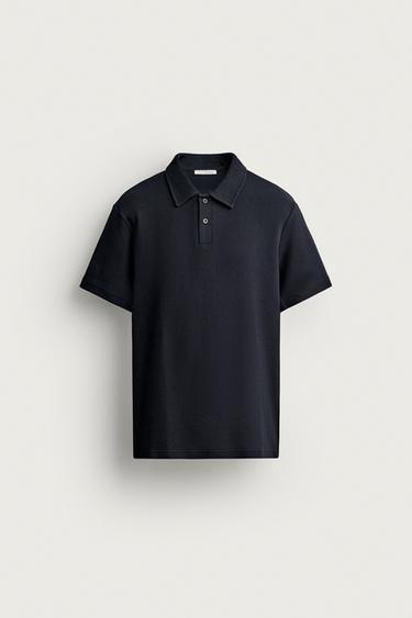 WAFFLE-KNIT TEXTURED POLO SHIRT - Navy blue by Zara