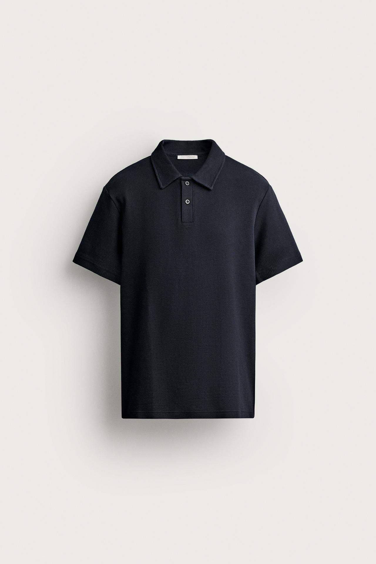 WAFFLE TEXTURED POLO SHIRT — Navy blue