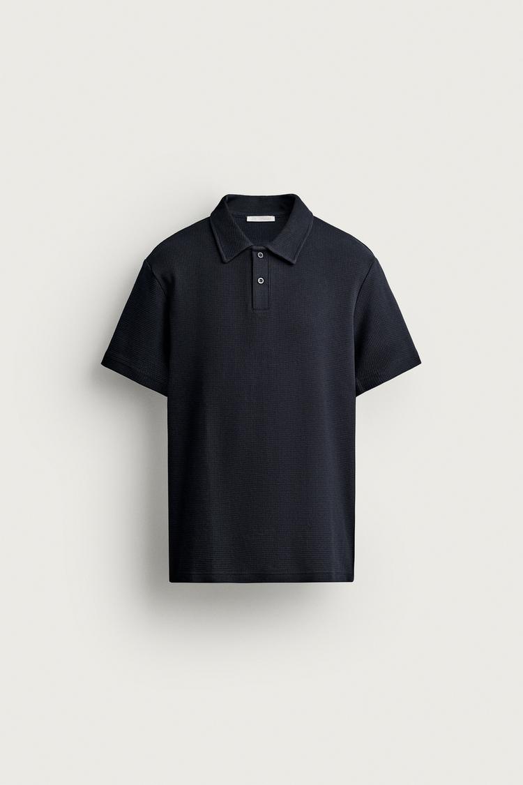 WAFFLE-KNIT TEXTURED POLO SHIRT