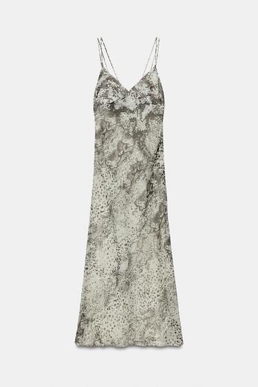 VESTIDO ESTAMPADO ASIMÉTRICO - Marrón / Crudo de Zara