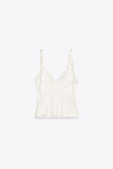SATIN TOP WITH BOWS - Oyster-white by Zara - Image 4
