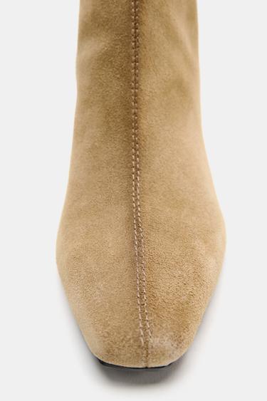 SPLIT SUEDE STILETTO HEEL ANKLE BOOTS - Beige by Zara - Image 5