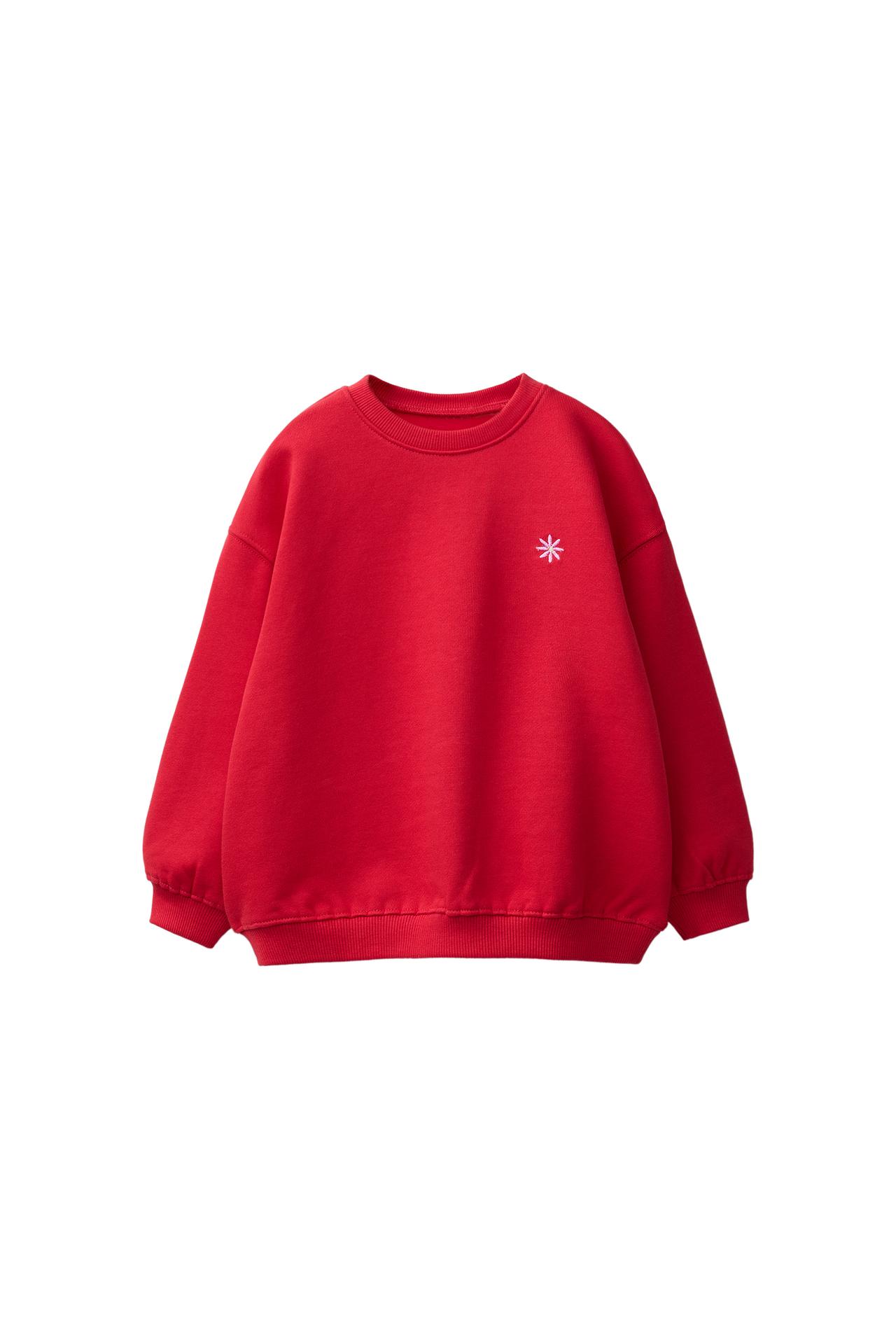 DAISY EMBROIDERED FLEECE SWEATSHIRT — Red