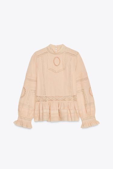 ZW COLLECTION EMBROIDERED ROMANTIC SHIRT - Pale pink by Zara - Image 6