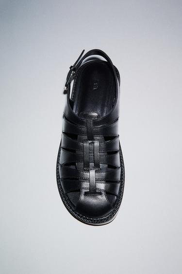 LEATHER SLINGBACK CAGE SANDALS - Black by Zara