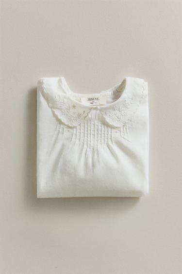 EMBROIDERED BABY SHIRT — Oyster-white 1