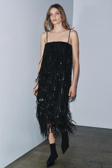 ZW COLLECTION LIMITED EDITION SEQUINNED FRINGED DRESS - Black by Zara