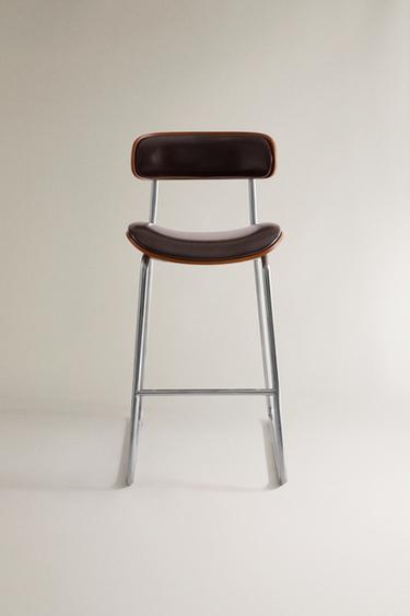TABOURET HAUT CUIR ET ACIER INOXYDABLE - Marron chocolat de Zara - Image 0