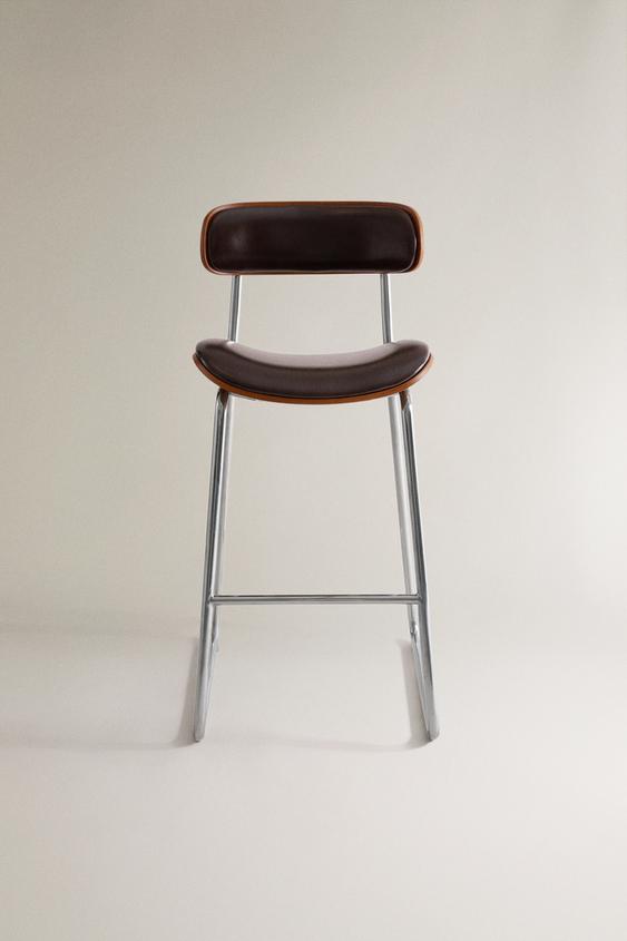 HOHER HOCKER AUS LEDER UND EDELSTAHL - Braun von Zara - Bild 0