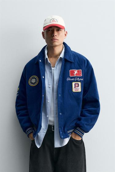 Zara CORDUROY EMBROIDERED PATCH JACKET - Bluish