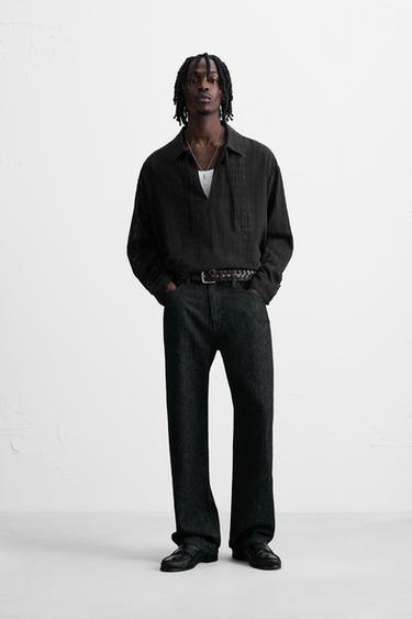 CHEMISE POLO STRUCTURÉE SEMI-TRANSPARENTE - Noir de Zara - Image 0