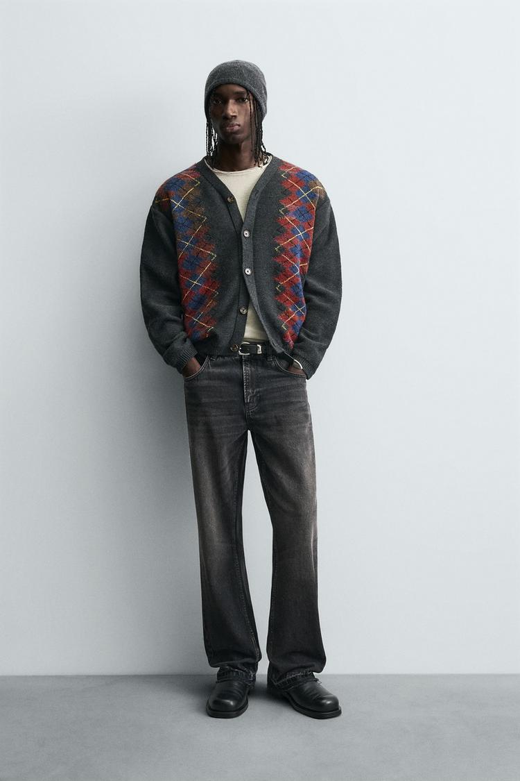 ARGYLE JACQUARD CARDIGAN Anthracite Grey ZARA Thailand