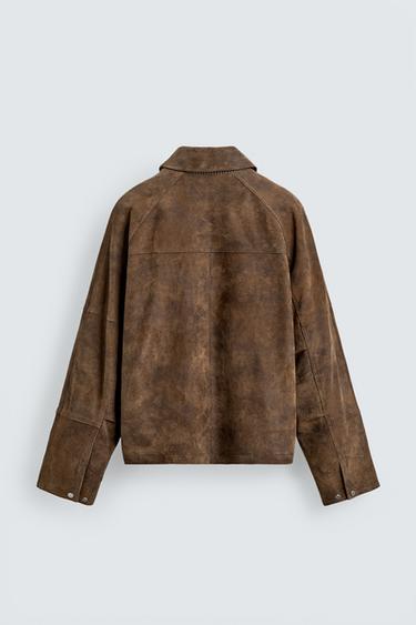 BLOUSON EN CUIR SUÉDÉ EFFET DÉLAVÉ - Marron de Zara - Image 7