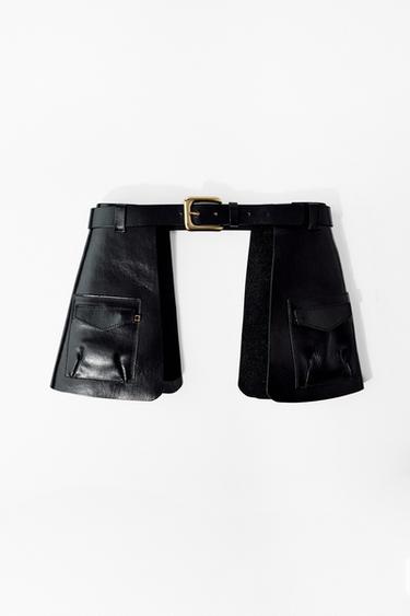 100% LEATHER SKIRT BELT WITH POCKETS - Black by Zara