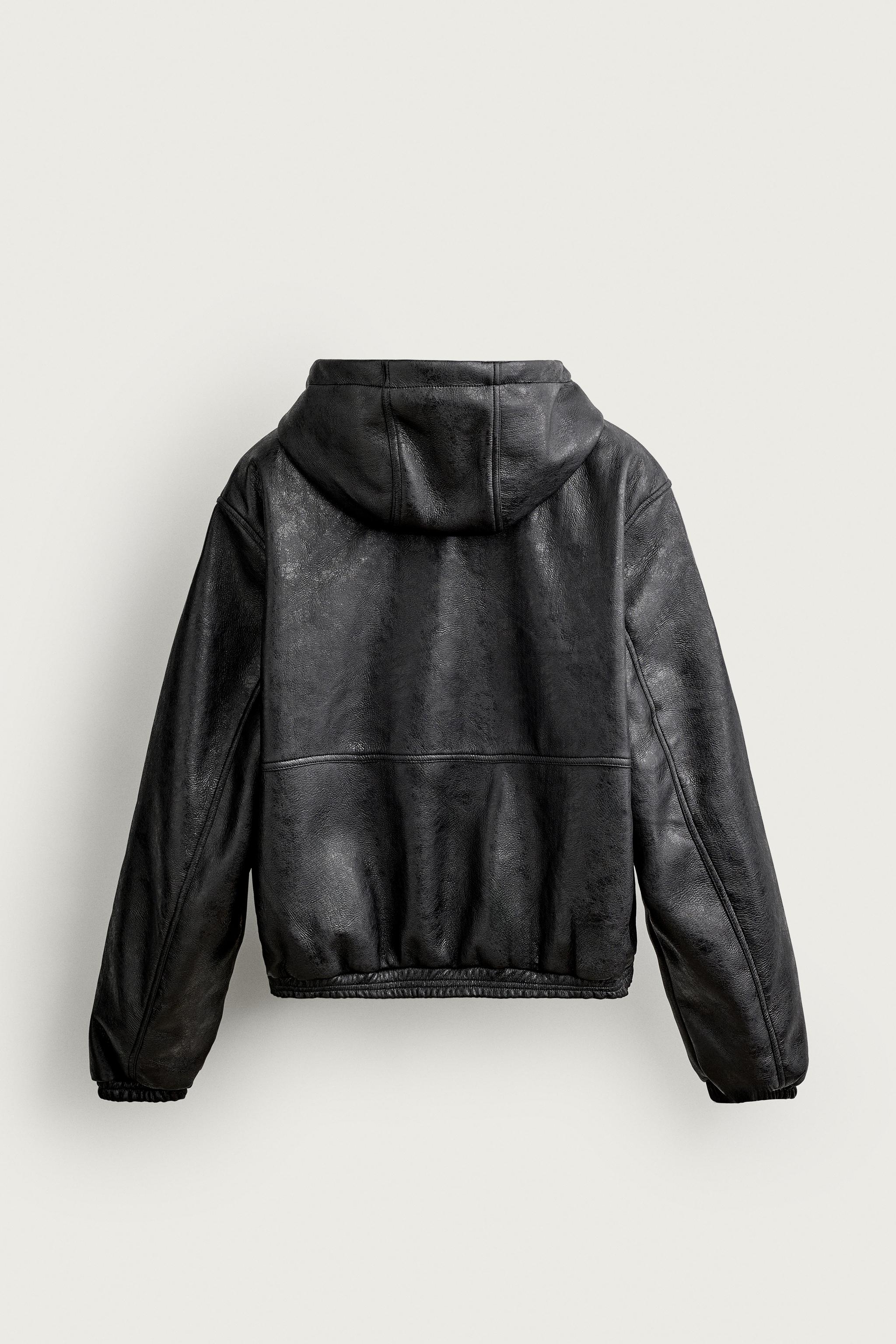 フード フェイクレザー ボンバージャケット - ブラック | ZARA Japan