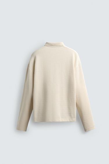 TEXTURED DRAWSTRING POLO SHIRT - Oyster-white by Zara - Image 8