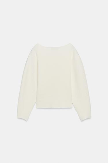PULL EN MAILLE CÔTELÉE À MANCHES AMPLES - Écru de Zara - Image 6