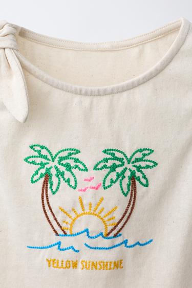 TROPICAL EMBROIDERED KNOT T-SHIRT - Ecru by Zara - Image 2