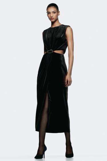 БАРХАТНОЕ ПЛАТЬЕ МИДИ С ПРЯЖКОЙ — ЧЕРНЫЙ от Zara — изображение 0