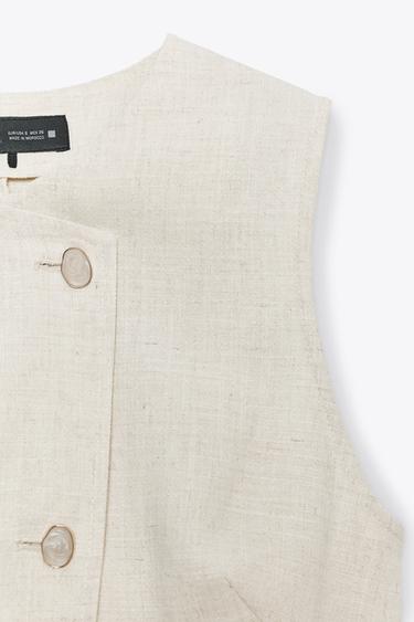 GILET CROISÉ AVEC LIN - Écru de Zara - Image 6