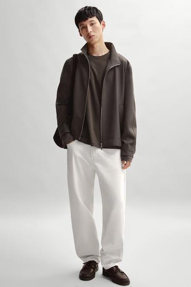 Zara Barrel fit poplin denim-effect pants - Stone - Image 0