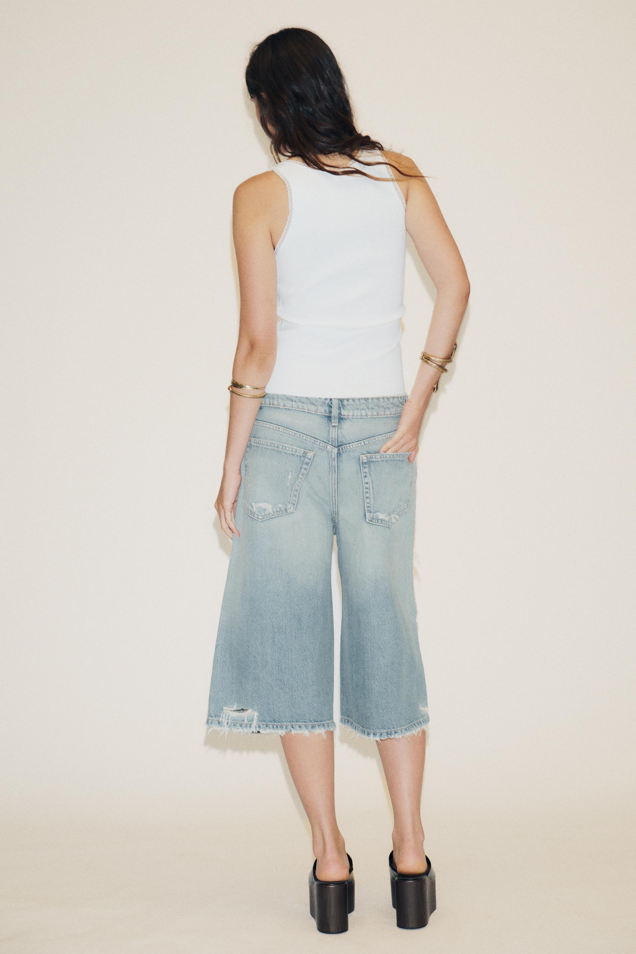 BERMUDA-SHORT BAGGY EN JEAN TRF DÉCHIRÉ