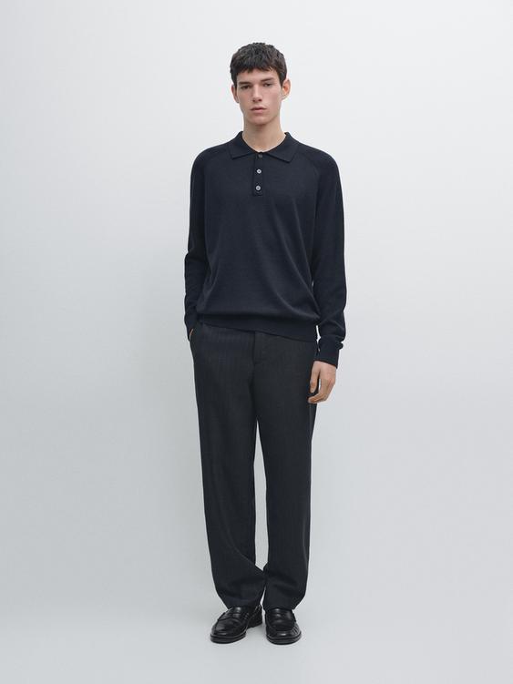 Cotton blend knit polo sweater