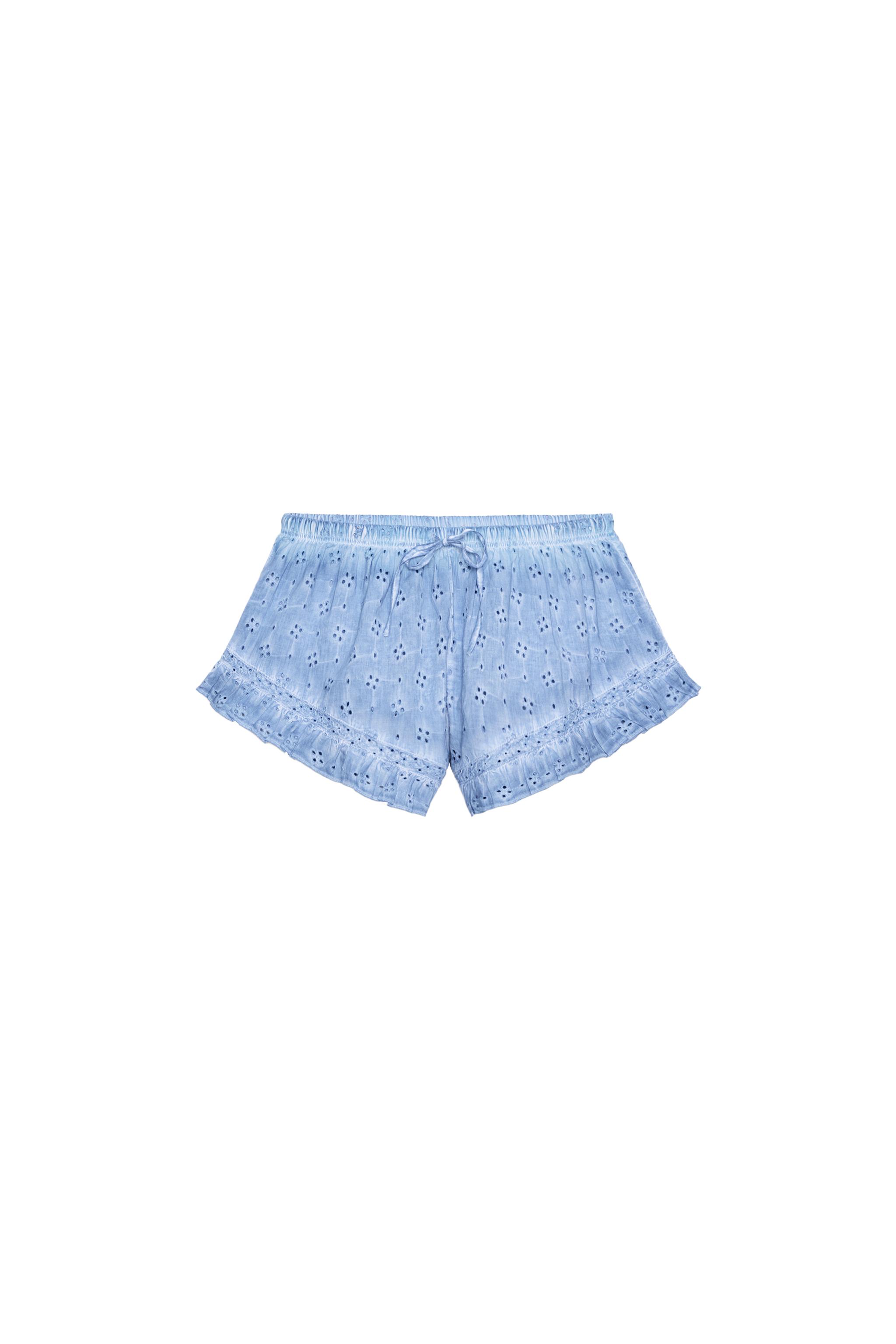 WASHED EFFECT SHORTS WITH OPENWORK EMBROIDERY