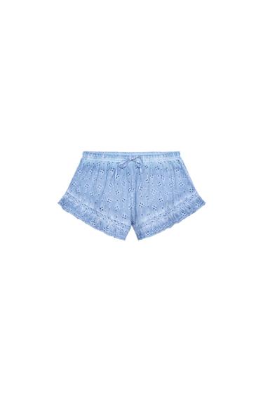 WASHED EFFECT SHORTS WITH CUTWORK EMBROIDERY - only one by Zara