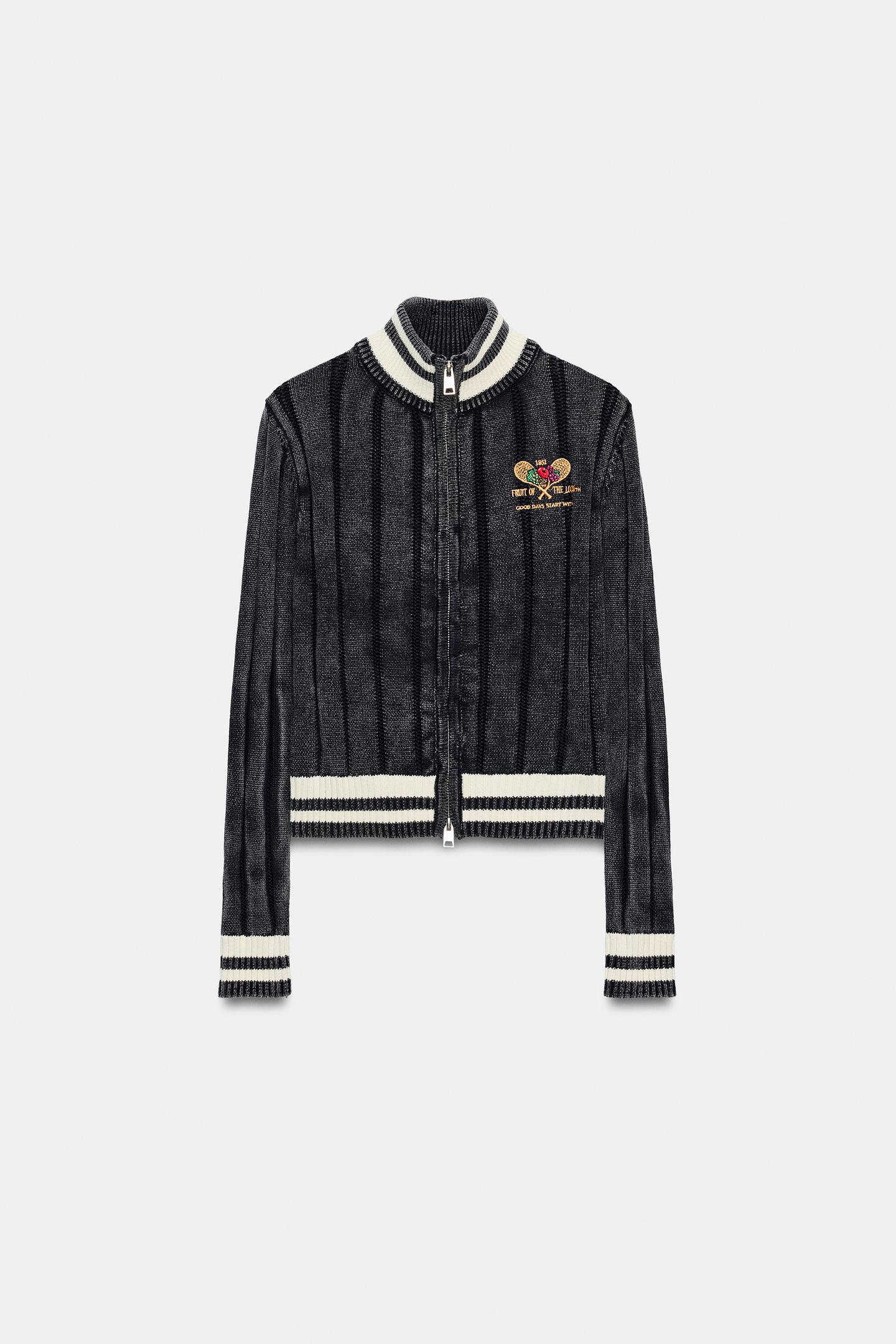 Женская куртка Zara Combined Jacquard Knit, цвет: Синий / Индиго — фото 1