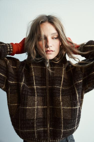 CONTRAST CHECK KNIT BOMBER JACKET - Multicoloured by Zara
