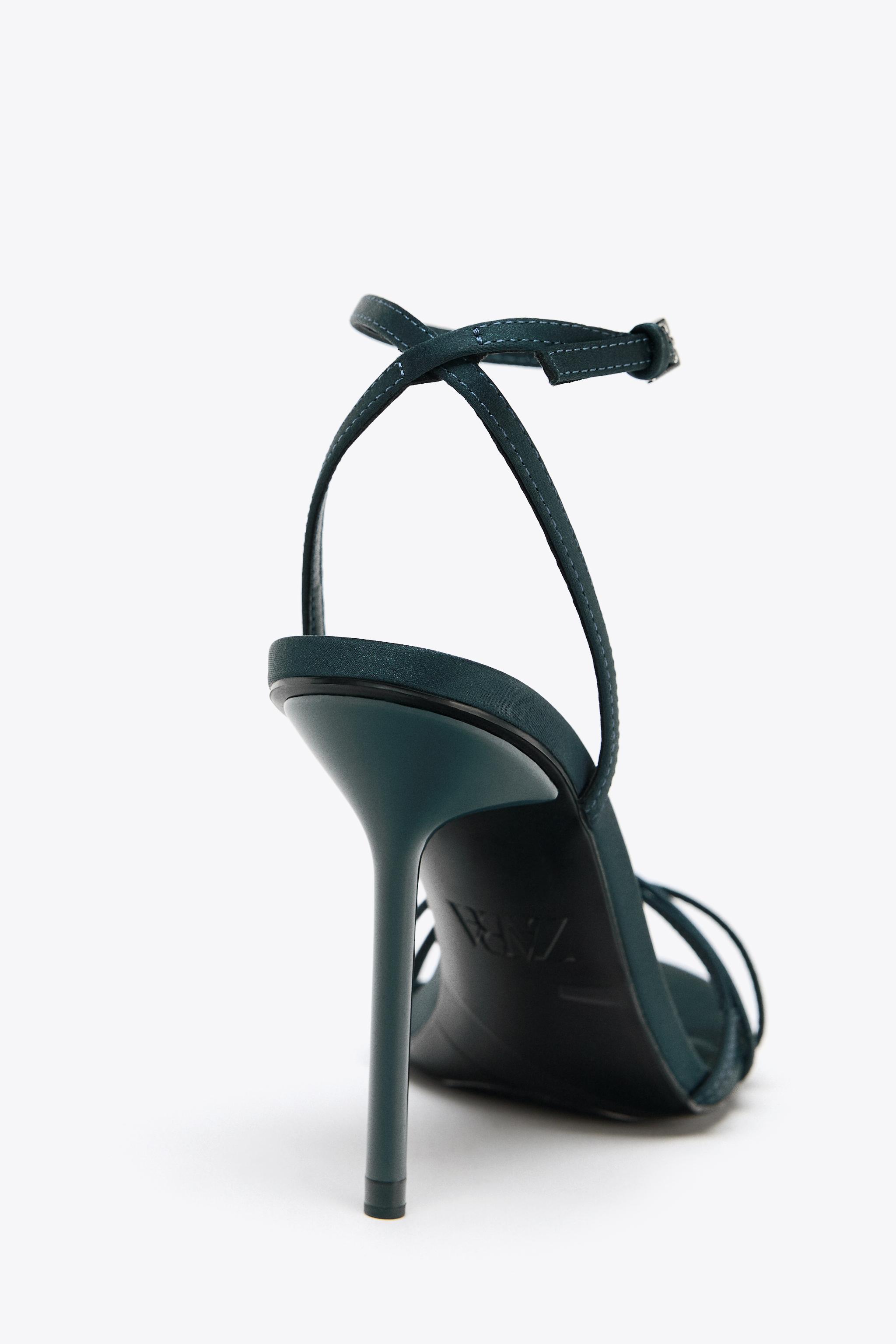 スペイン発送 ZARA サテンエフェクトストラップヒールサンダル SATIN EFFECT STRAPPY HEELED SANDALS - Deep Blue | ZARA