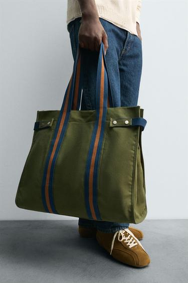 ÇANTË SHOPPER E THURUR - E gjelbër Kaki nga Zara - Imazh 0