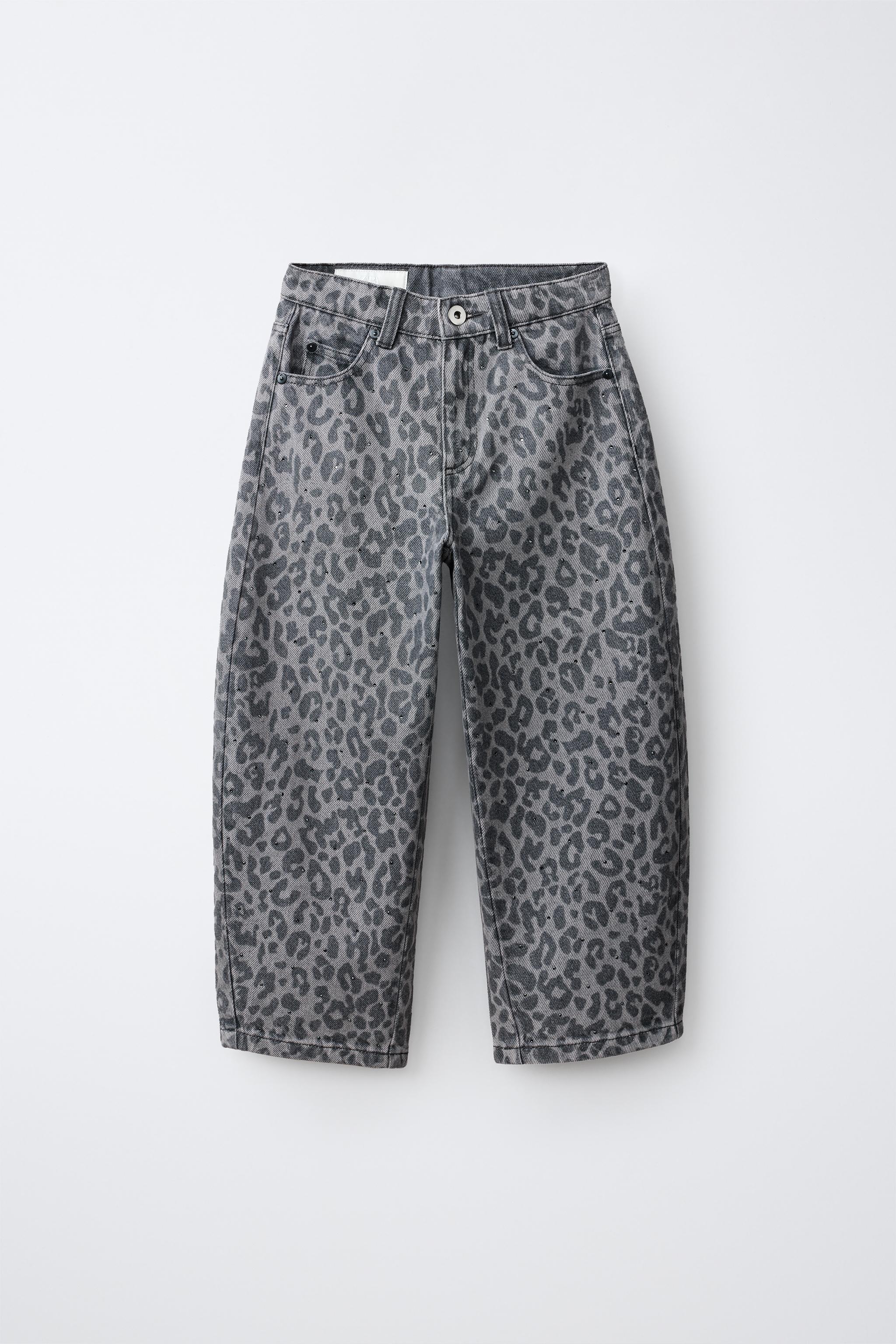 Детские джинсы Zara ANIMAL PRINT RHINESTONE BARREL JEANS