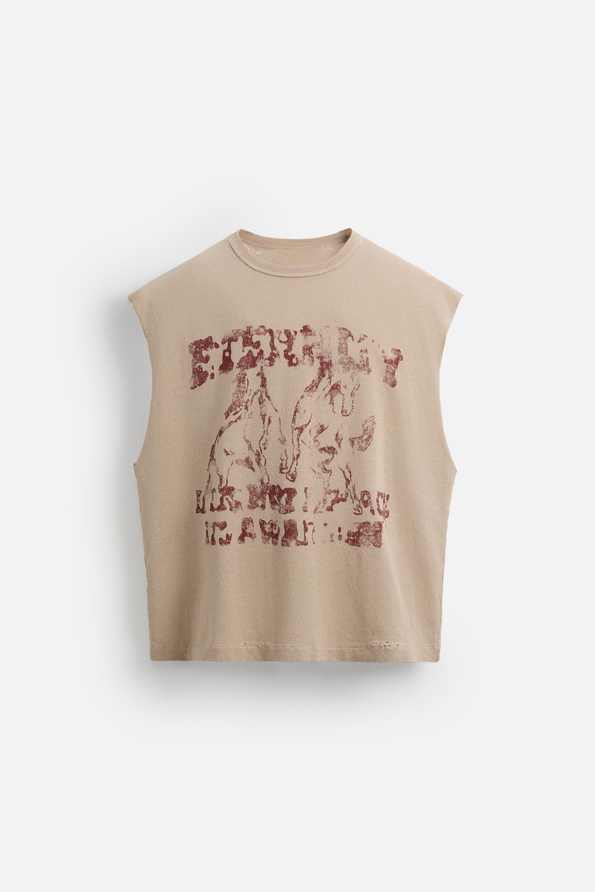 PRINTED KNIT TANK TOP - Beige | ZARA United States PRINTED KNIT TANK TOP - Beige | ZARA United States