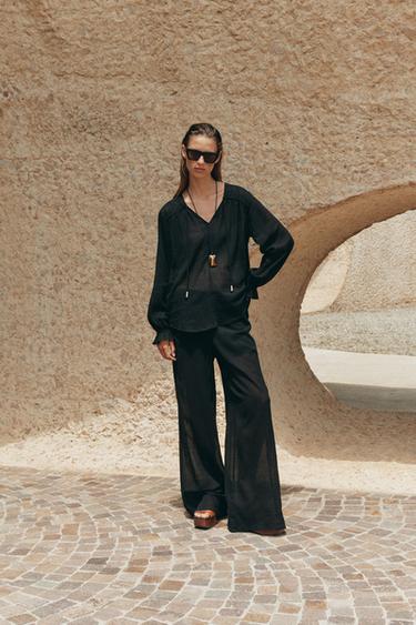 BLOUSE SEMI-TRANSPARENTE - Noir de Zara