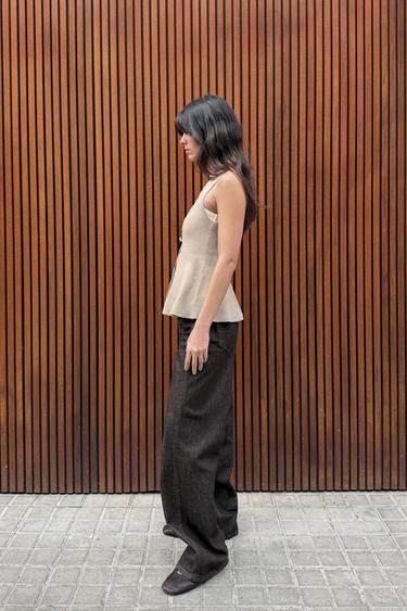 ТОП В РУБЧИК С БАСКОЙ И ПУГОВИЦАМИ — СЛОНОВАЯ КОСТЬ от Zara