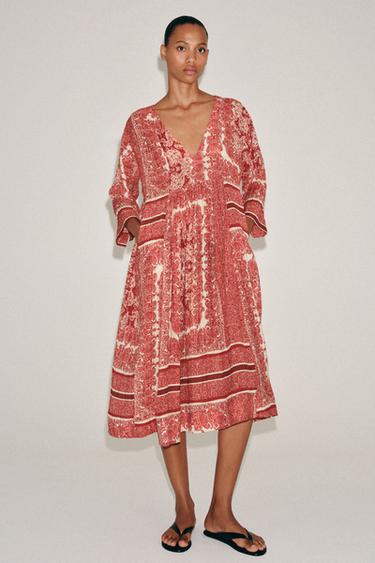 boho maxi dress zara ZARA printed midi maxi long cut out boho bohemian summer dress size M 9878/174