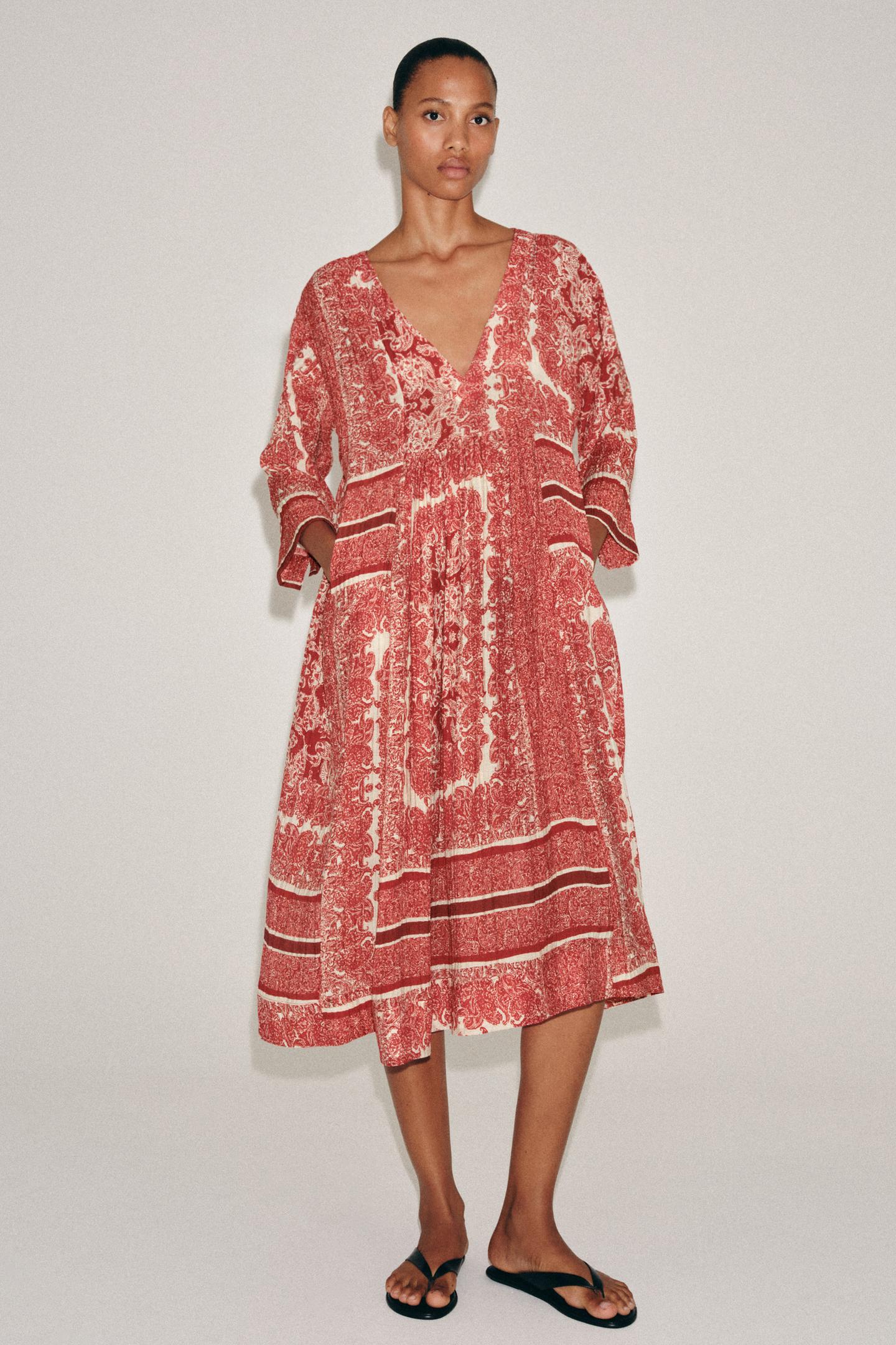 Женское платье Zara ZW Collection Printed MIDI, цвет: Красный — фото 1