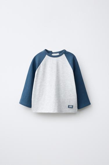 T-SHIRT À MANCHES RAGLAN EN CONTRASTE - Bleu / Blanc de Zara - Image 0