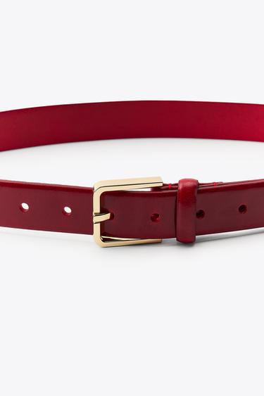 CEINTURE EN CUIR À BOUCLE CARRÉE - Rouge de Zara - Image 2