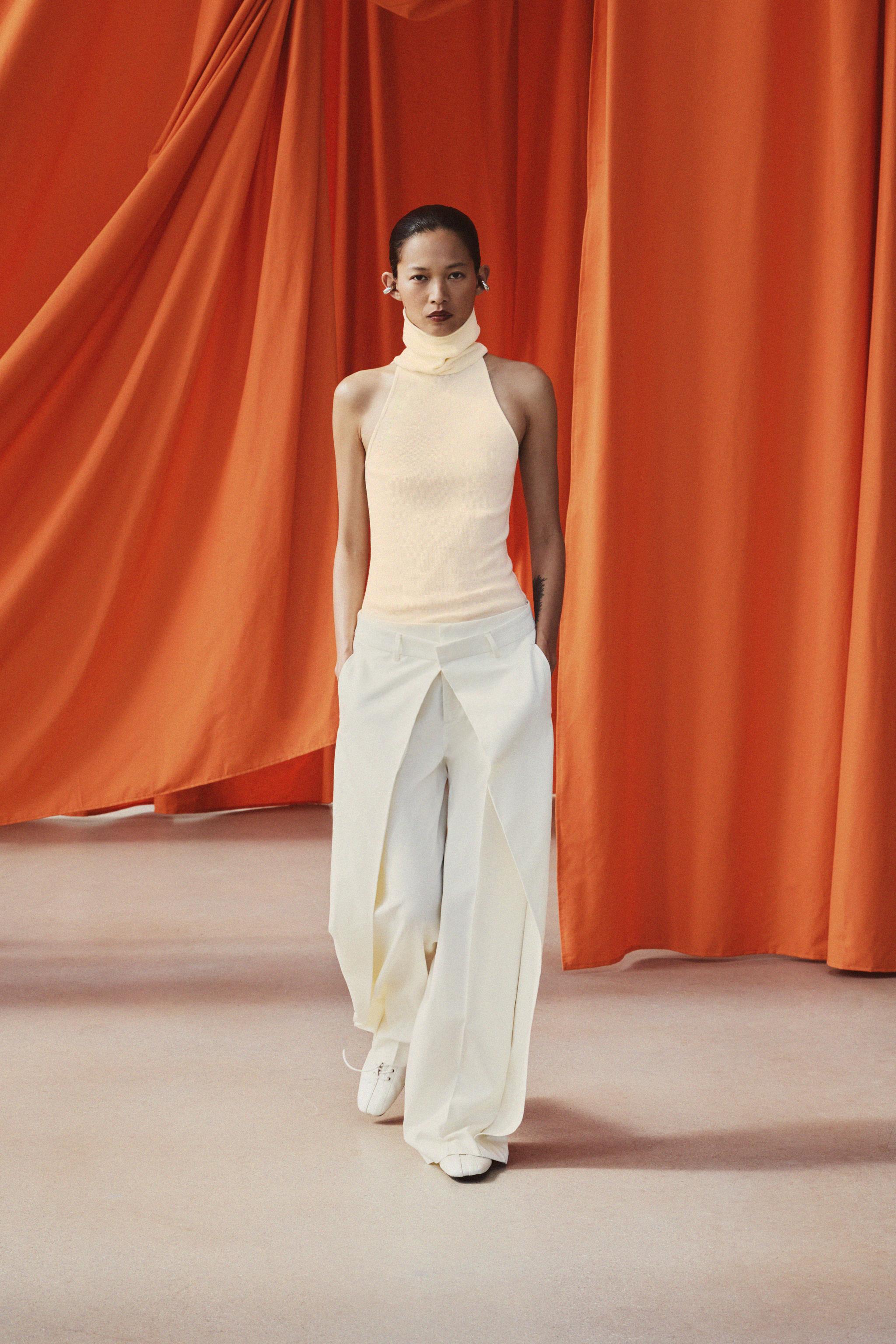 ZW COLLECTION FRONT PLEATED PANTS — Ecru
